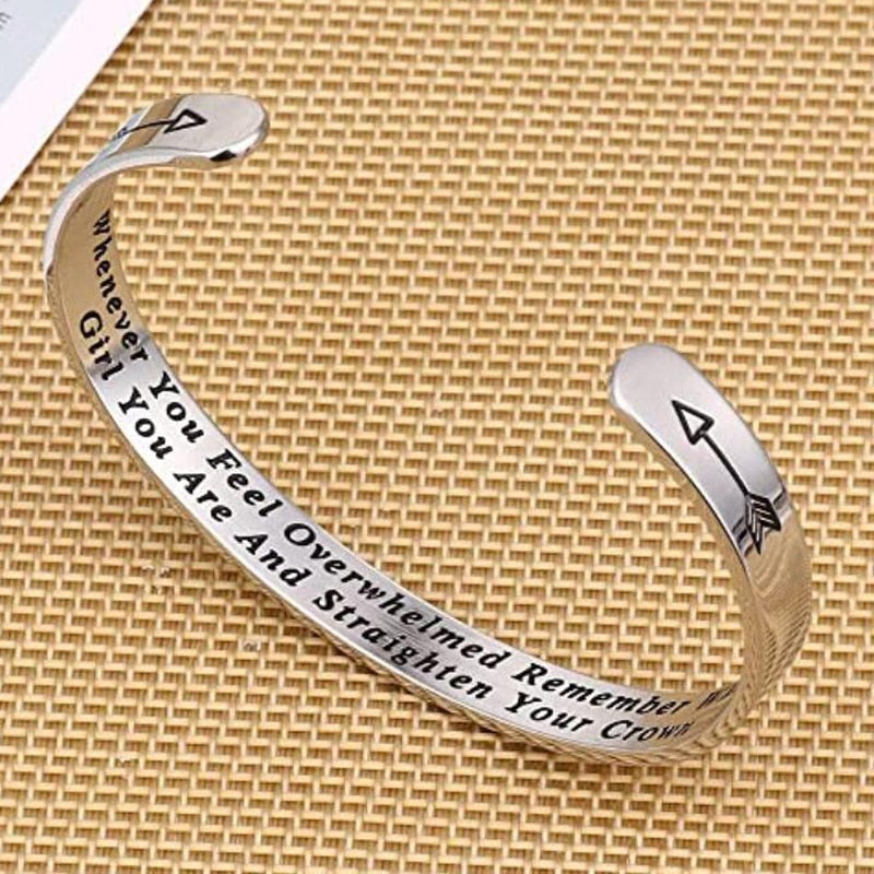 Whenever You Feel Overwhelmed Remember Whose Straighten Your Crown Bracelet, Engraved Inspirational Bangle Gift for Mom Daughter