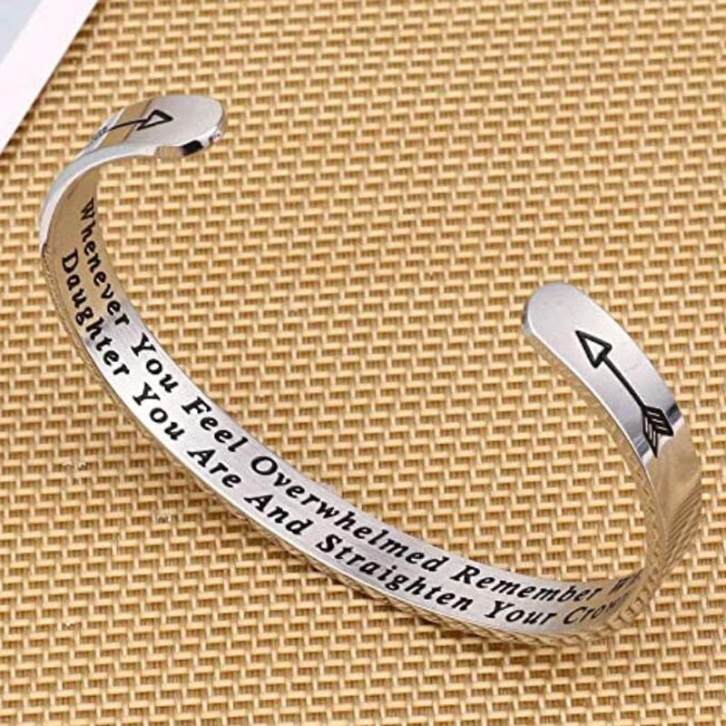 Whenever You Feel Overwhelmed Remember Whose Straighten Your Crown Bracelet, Engraved Inspirational Bangle Gift for Mom Daughter